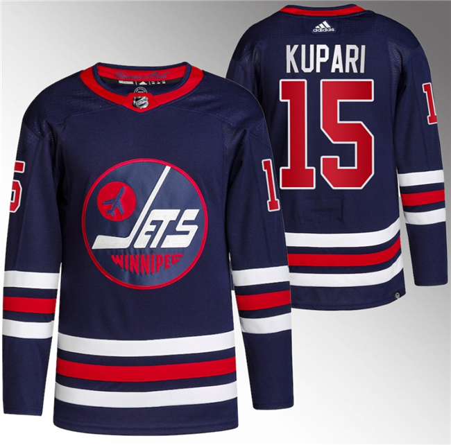 Men's Winnipeg Jets #15 Rasmus Kupari 2021/22 Navy Stitched Jersey